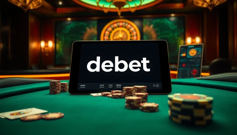 Exciting poker scene showcasing debet online gambling interface with luxurious casino elements.