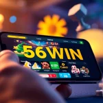 Engaging scene of 56WIN's user-friendly online gambling platform on mobile, showcasing sports betting and casino games.
