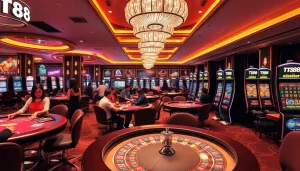 Experience the thrill of TT88 at a vibrant casino filled with poker, slots, and excited players.