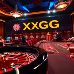 Players enjoy an exciting experience at XXGG's vibrant roulette table in a luxury casino.