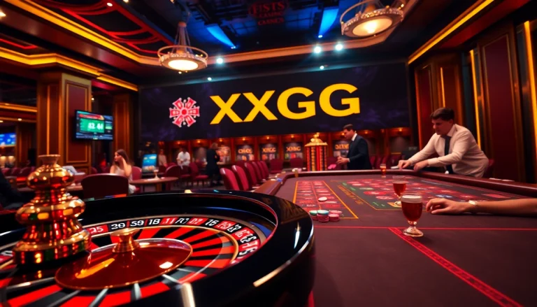 Players enjoy an exciting experience at XXGG's vibrant roulette table in a luxury casino.