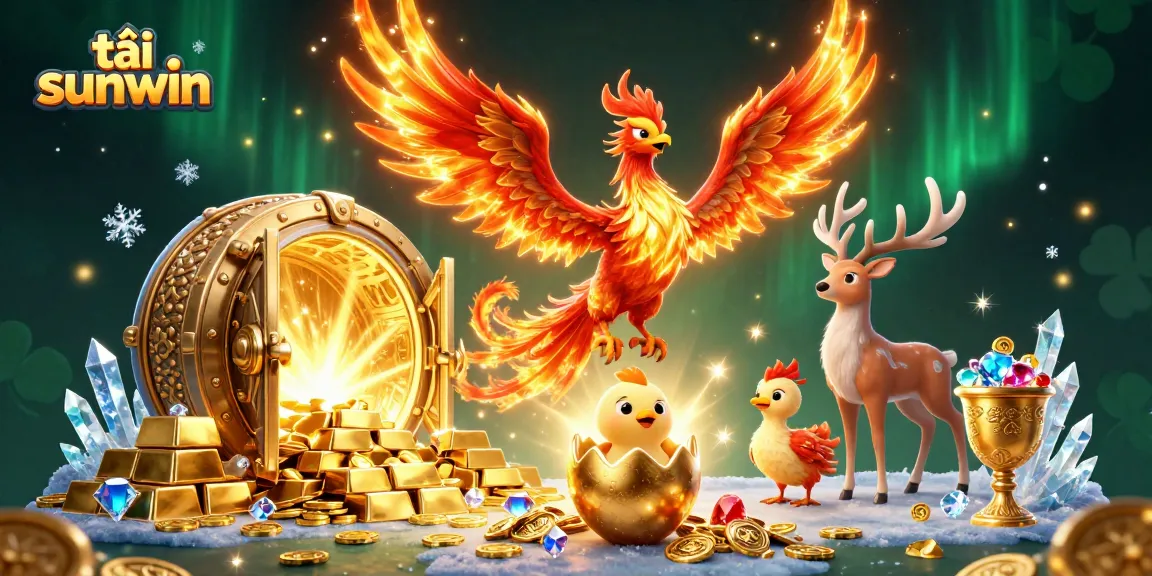 Engage in exciting gameplay with tải sunwin showcasing phoenixes and treasures in a vibrant casino scene.