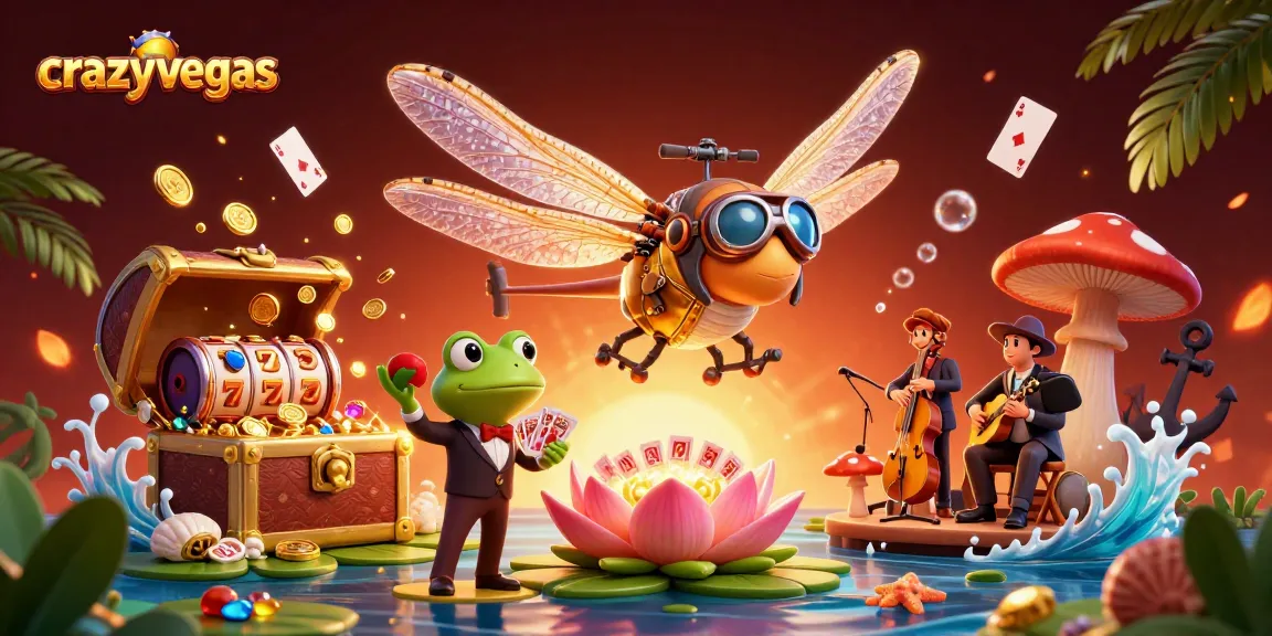 Experience the excitement at crazyvegas, where a dragonfly pilot and a frog croupier create a lively casino atmosphere.