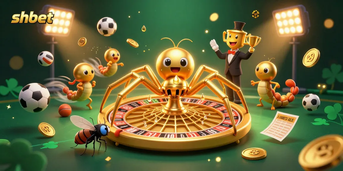 Engage in thrilling action with shbet as a golden spider spins a roulette web in this vibrant 3D casino illustration.